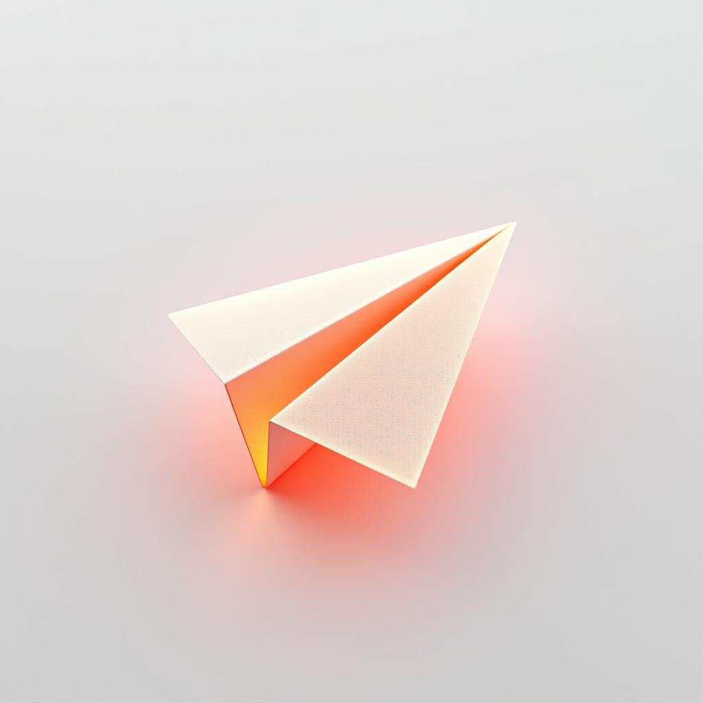  [paper airplane] icon, peach gradient, white background, frosted glass, transparent sense of science and technology, ultra minimalist appearance, bright color, studio lighting, peach and white background, industrial design, a wealth of details, ultra high definition, dribble, pinterest, ray tracing, isometric view, blender, c4d, oc renderer seed 3062166470 v 6.0 style raw hyperrealistic, full body, detailed clothing, highly detailed, cinematic lighting, stunningly beautiful, intricate, sharp focus, f/1. 8, 85mm, (centered image composition), (professionally color graded), ((bright soft diffused light)), volumetric fog, trending on instagram, trending on tumblr, HDR 4K, 8K