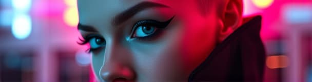  ultra realistic close up portrait ((beautiful pale cyberpunk female with heavy black eyeliner)), blue eyes, shaved side haircut, hyper detail, cinematic lighting, magic neon, dark red city, canon eos r3, nikon, f/1.4, iso 200, 1/160s, 8k, raw, unedited, symmetrical balance, in frame, 8k hyperrealistic, full body, detailed clothing, highly detailed, cinematic lighting, stunningly beautiful, intricate, sharp focus, f/1. 8, 85mm, (centered image composition), (professionally color graded), ((bright soft diffused light)), volumetric fog, trending on instagram, trending on tumblr, HDR 4K, 8K