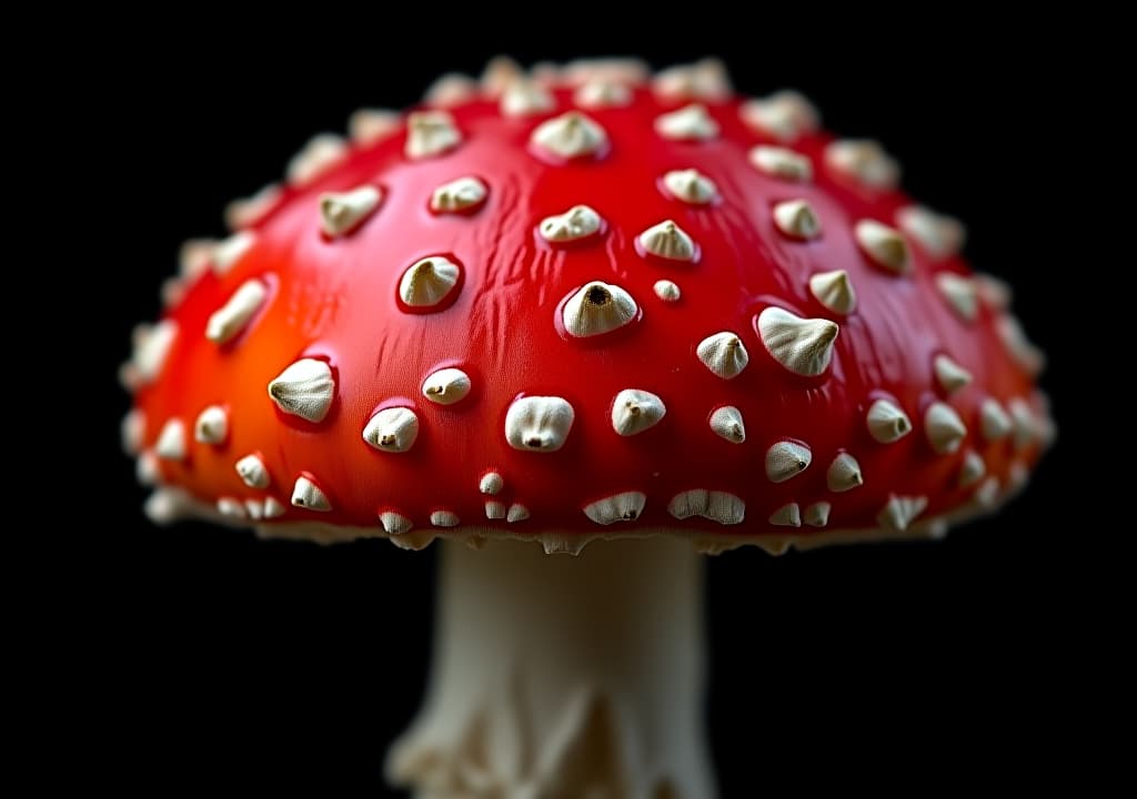  fly agaric mushroom (amanita muscaria), showing its characteristic red cap with white spots, close up, black background 4k wallpaper