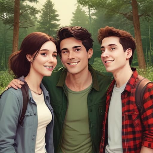 Three friends celibtraye in Comic Art style with Forests background