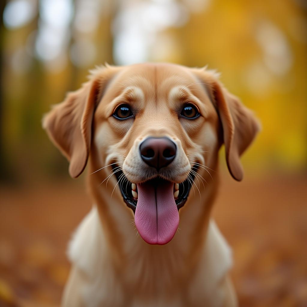  a dog against the backdrop of autumn.