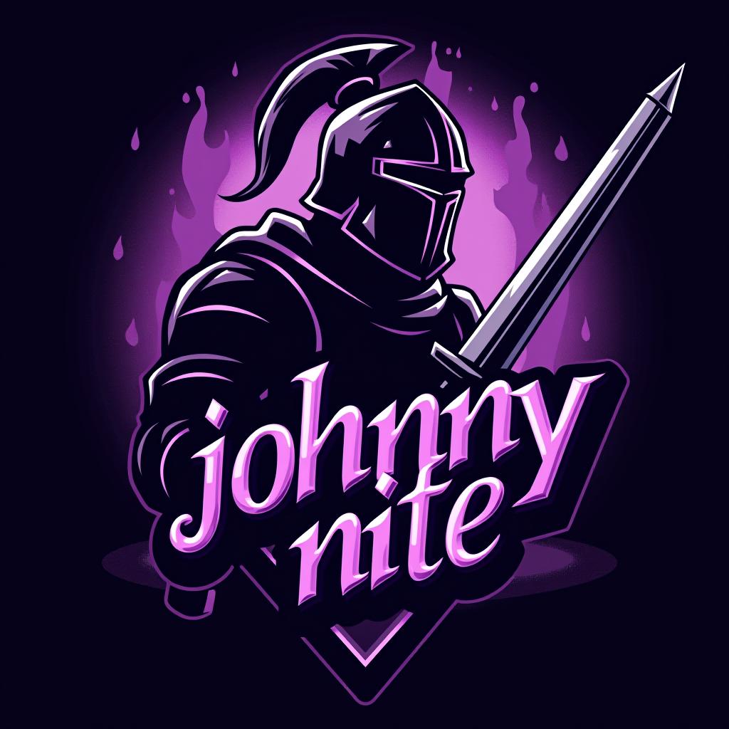  design a logo, knight graffiti purple and black, with the text 'johnny nite'.