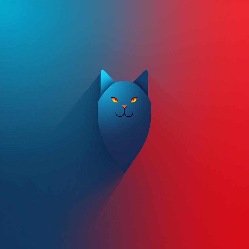  design a logo, minimalistic logo of a cat, blue and red background