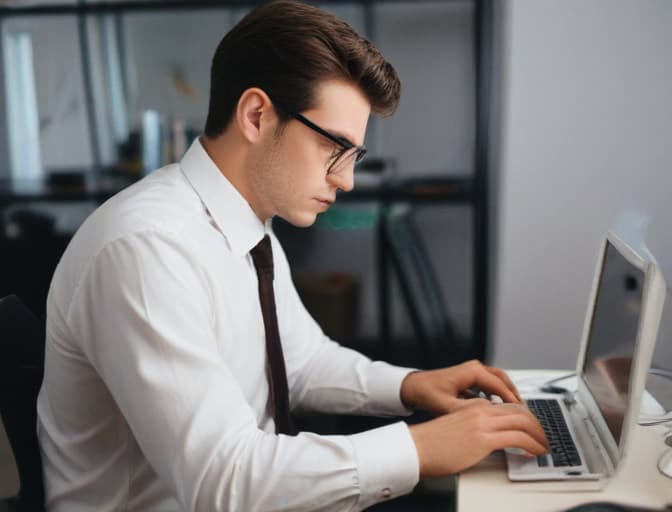 Image of a man working at a computer.