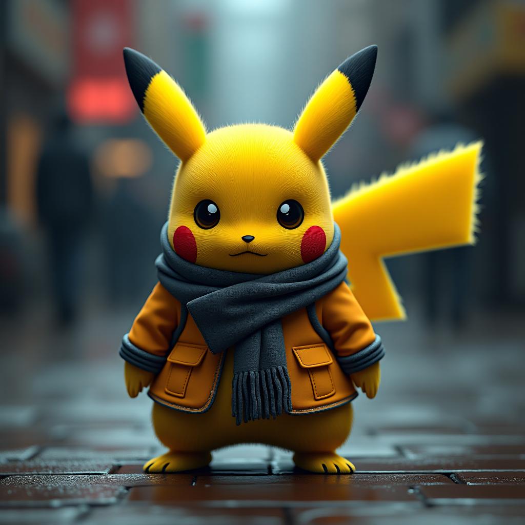  pikachu hyperrealistic, full body, detailed clothing, highly detailed, cinematic lighting, stunningly beautiful, intricate, sharp focus, f/1. 8, 85mm, (centered image composition), (professionally color graded), ((bright soft diffused light)), volumetric fog, trending on instagram, trending on tumblr, HDR 4K, 8K