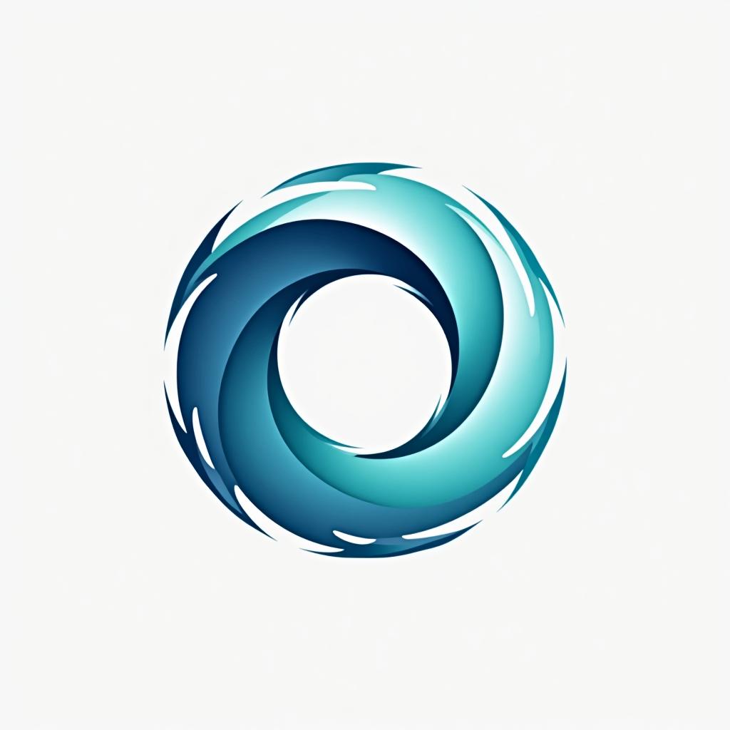  design a logo, a company logo with a circular vortex logo, clean beautiful design, simple, beautiful aesthetic, duotone blue and teal on white background, sharp, clean lines, hurricane