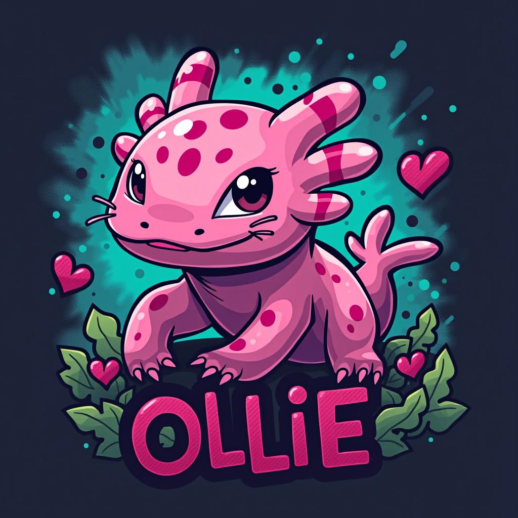  can you make a graffiti/minecraft type pfp. i want the pfp to include the name ollie and a pink minecraft axolotl., (logo:1.15), hq, hightly detailed, 4k