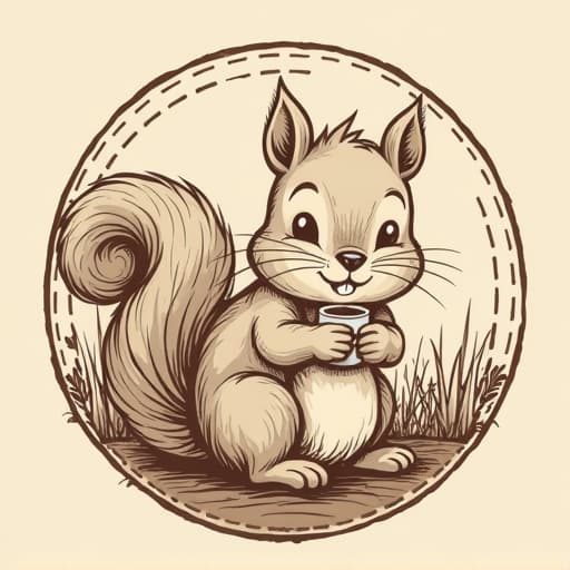  coffee and squirrel logo, so cute logo, this logo in circle, drawing