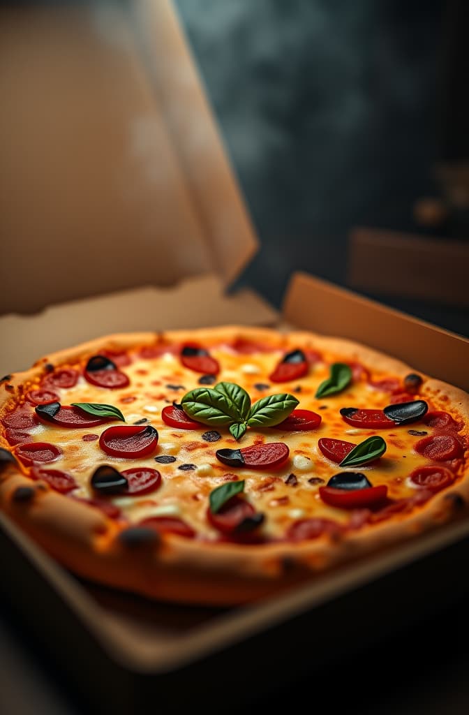  diseño para caja de pizza hyperrealistic, full body, detailed clothing, highly detailed, cinematic lighting, stunningly beautiful, intricate, sharp focus, f/1. 8, 85mm, (centered image composition), (professionally color graded), ((bright soft diffused light)), volumetric fog, trending on instagram, trending on tumblr, HDR 4K, 8K