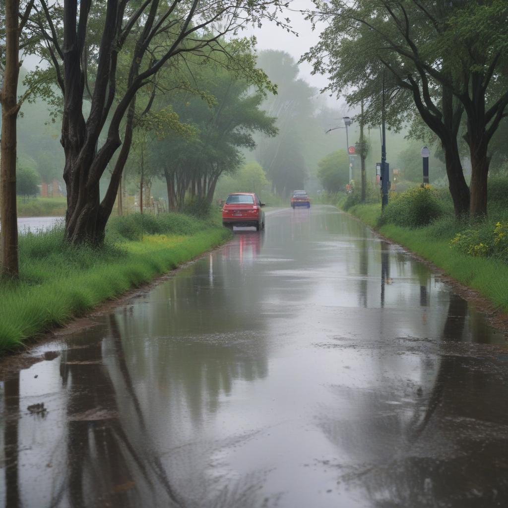 An impressionistic landscape capturing the essence of a rainy day.