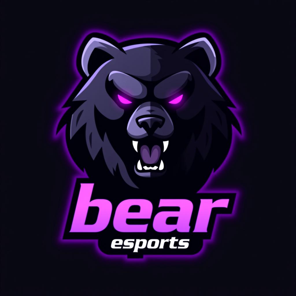  design a logo, esports logo, angry bear, black and purple color, with the text 'bear esports '.