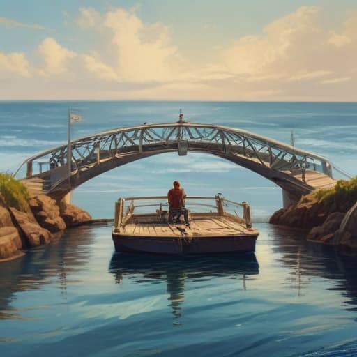 bridge watercraft in Oil painting style with Oceans background