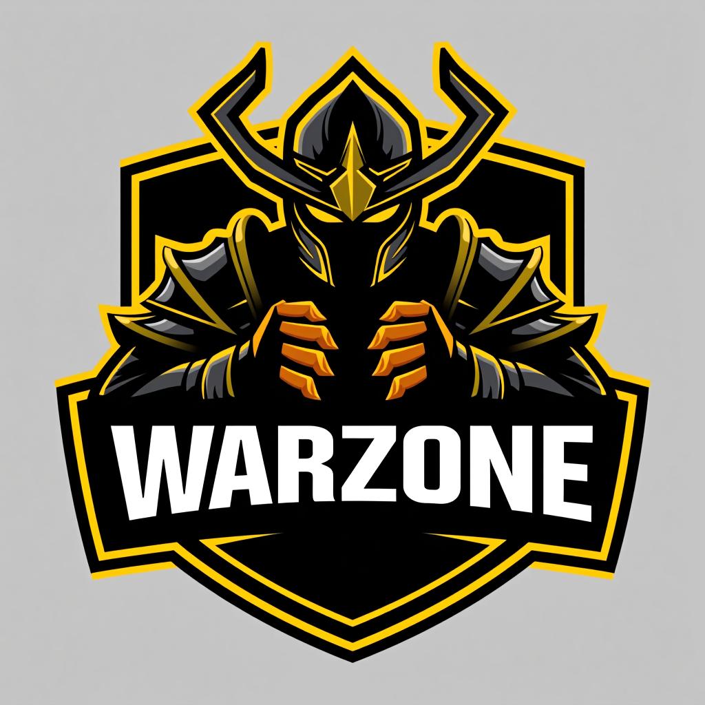  design a logo, esports logo, warrior theme, with text ‘warzone’, black and yellow color