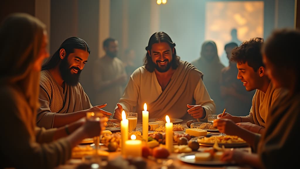  history of biblical times, families celebrating victory with food and festivities, showcasing community spirit and joy. hyperrealistic, full body, detailed clothing, highly detailed, cinematic lighting, stunningly beautiful, intricate, sharp focus, f/1. 8, 85mm, (centered image composition), (professionally color graded), ((bright soft diffused light)), volumetric fog, trending on instagram, trending on tumblr, HDR 4K, 8K