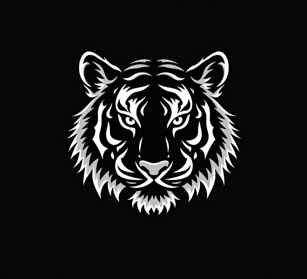  white logo outline of a cool bengal tiger on a black background