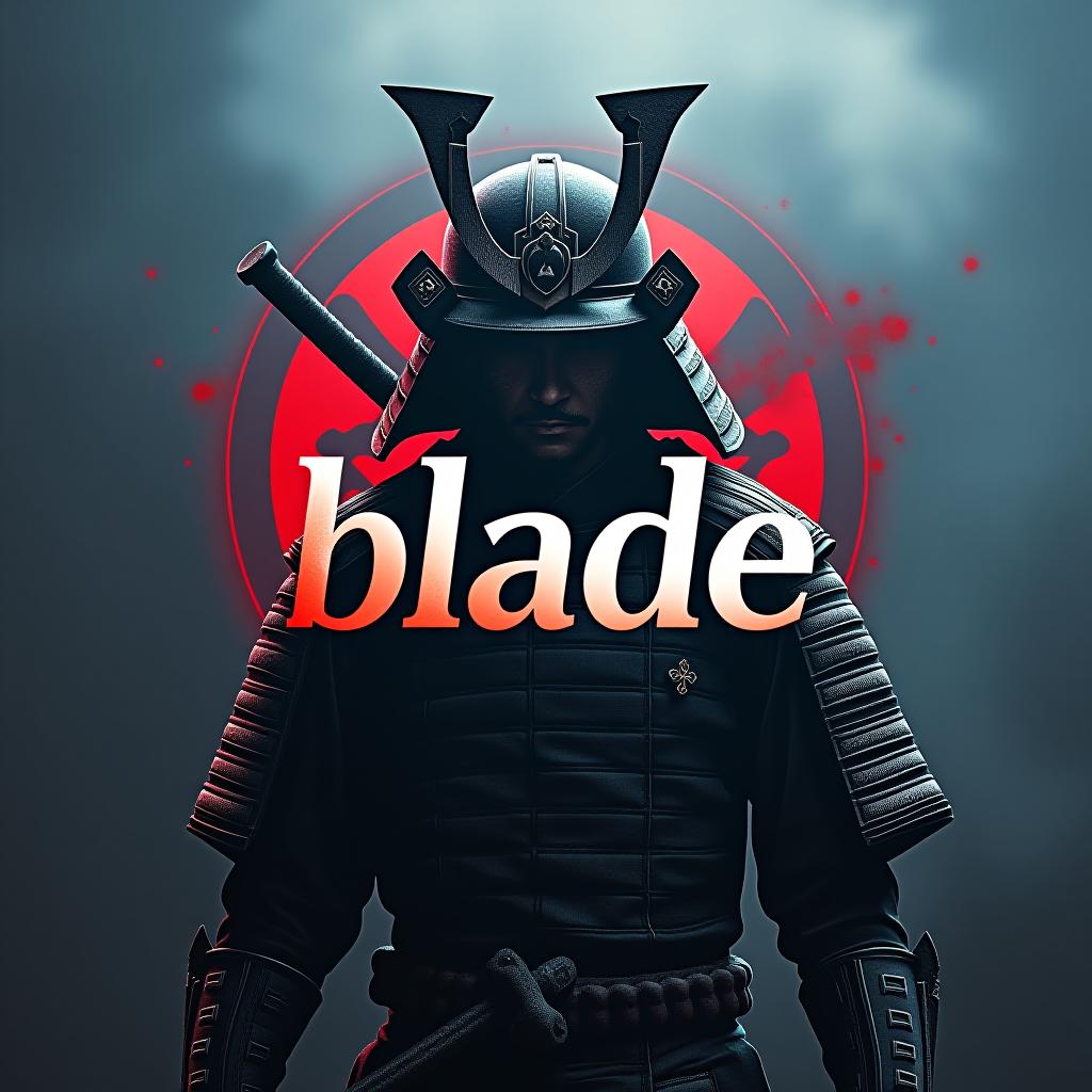  design a logo, emblem logo, with the written text ‘blade’, samurai theme, red and blue. hyperrealistic, full body, detailed clothing, highly detailed, cinematic lighting, stunningly beautiful, intricate, sharp focus, f/1. 8, 85mm, (centered image composition), (professionally color graded), ((bright soft diffused light)), volumetric fog, trending on instagram, trending on tumblr, HDR 4K, 8K