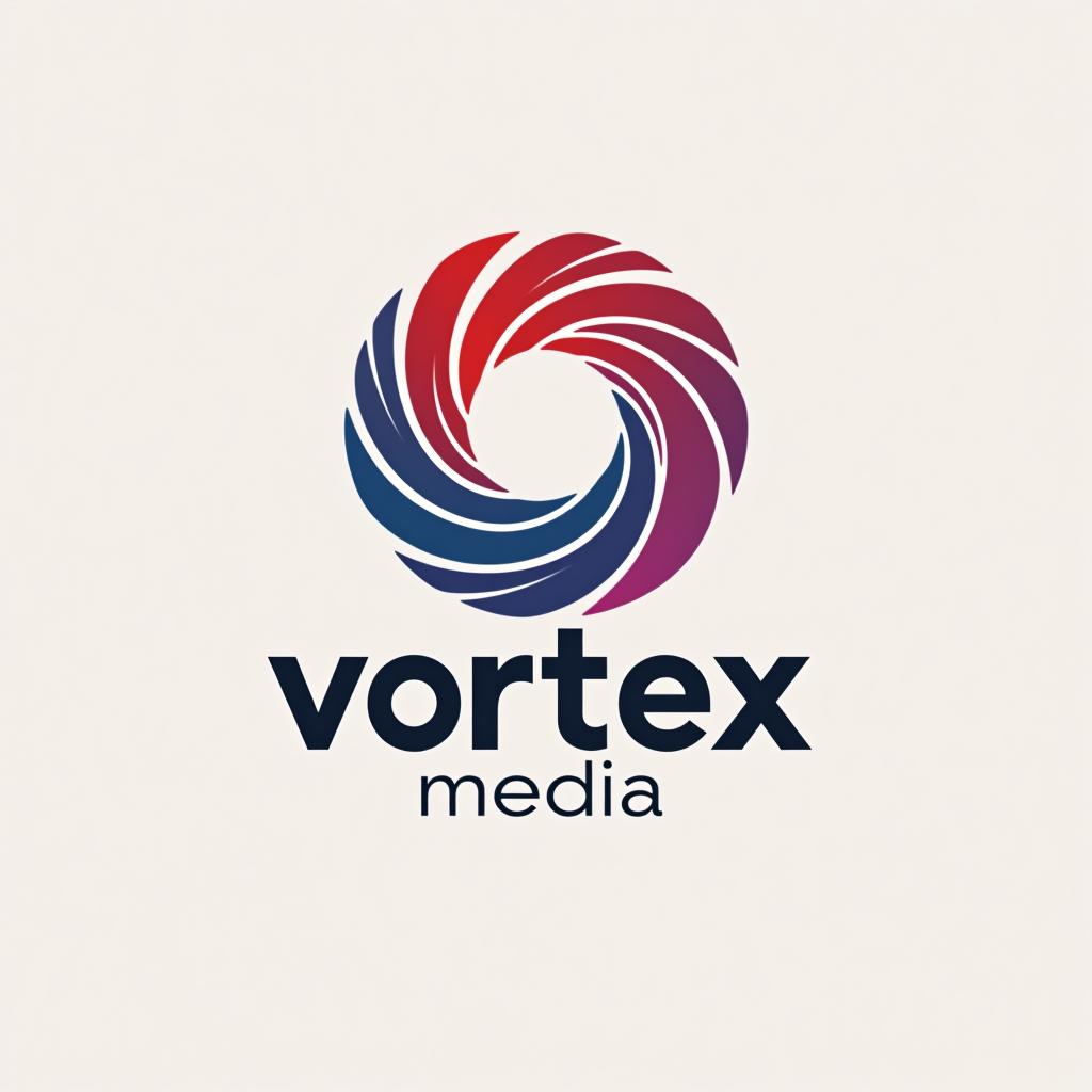  design a logo, design an abstract logo for ‘vortex media’ featuring a vortex shape, symbolizing dynamic energy and creative flow., with the text 'vortex media'.