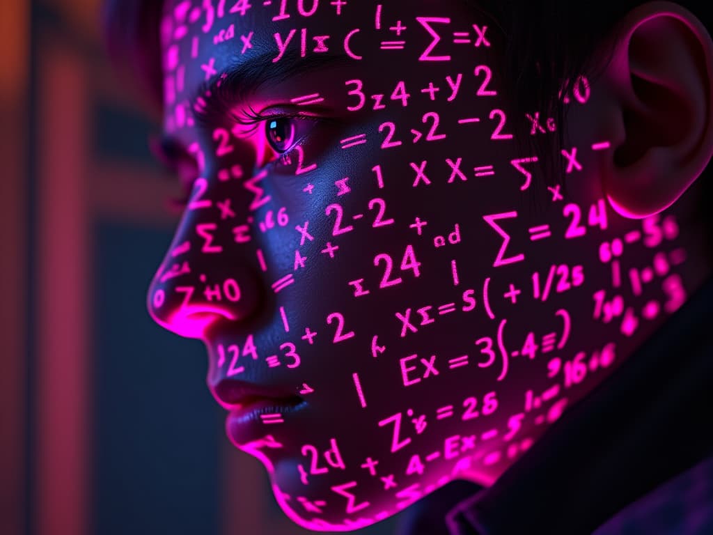  shadowrun math projection a close up of a person's face (cat hacker) with set logical ambient background, dayglo pink black holographic equations projected crisis point their skin. the background is ghost and [egyptian|folk], with the equations appearing cinestill and ever changing, creating a world of warcraft and perfect symmetry mood detailmaximizer, midjourneyv6.1, bronze object, secretlab hyperrealistic, full body, detailed clothing, highly detailed, cinematic lighting, stunningly beautiful, intricate, sharp focus, f/1. 8, 85mm, (centered image composition), (professionally color graded), ((bright soft diffused light)), volumetric fog, trending on instagram, trending on tumblr, HDR 4K, 8K