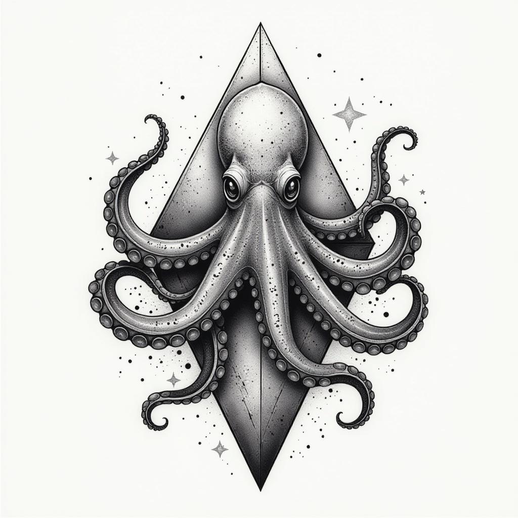  create a tattoo design, octopus legs around pyramids tattoos, white background