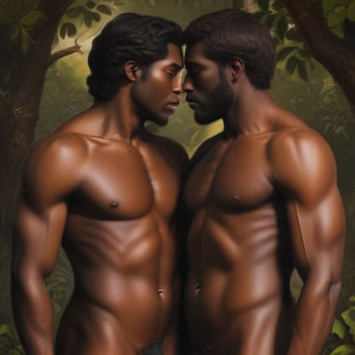 Dark skinned Adam and Eve in Oil painting style