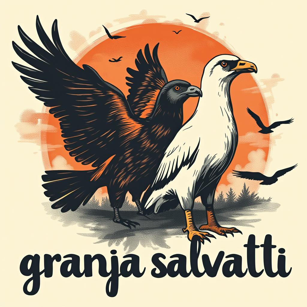  design a logo, aviarios antigos com sombra de araucárias e uma galinha, with the text 'granja salvatti'.