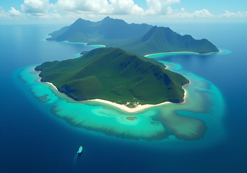  aerial view of jamaica showing the blue mountains, lush green forests, white sandy beaches, and turquoise caribbean waters, with a small inset map showing jamaica's location in the caribbean sea., in the style of disney hyperrealistic, full body, detailed clothing, highly detailed, cinematic lighting, stunningly beautiful, intricate, sharp focus, f/1. 8, 85mm, (centered image composition), (professionally color graded), ((bright soft diffused light)), volumetric fog, trending on instagram, trending on tumblr, HDR 4K, 8K