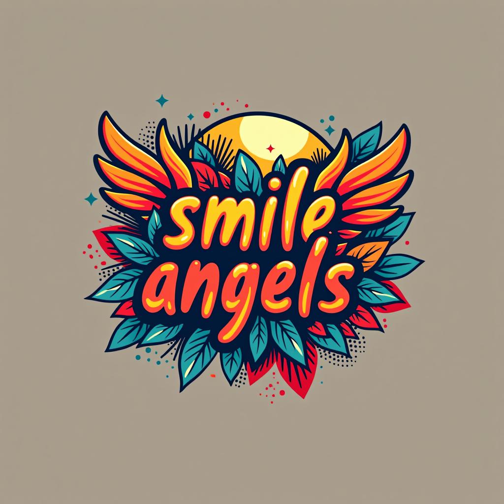  design a logo, in a abstract style. 水彩スタイル、ロゴ、海、青緑色、、白背景。, with the text 'smile angels'.