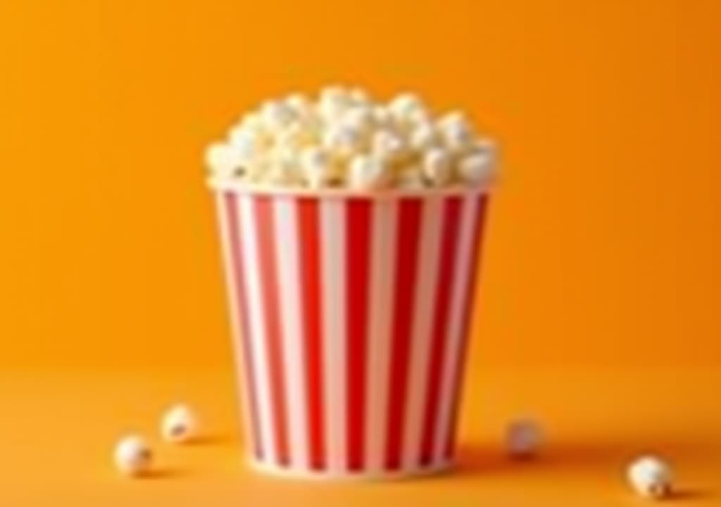  a bucket of popcorn on an orange background