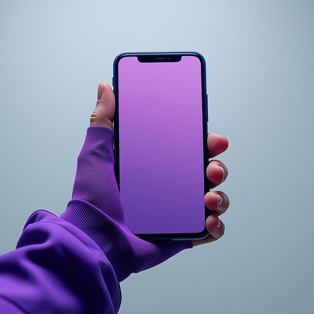  a purple phone on a white background with the screen facing up. hyperrealistic, full body, detailed clothing, highly detailed, cinematic lighting, stunningly beautiful, intricate, sharp focus, f/1. 8, 85mm, (centered image composition), (professionally color graded), ((bright soft diffused light)), volumetric fog, trending on instagram, trending on tumblr, HDR 4K, 8K