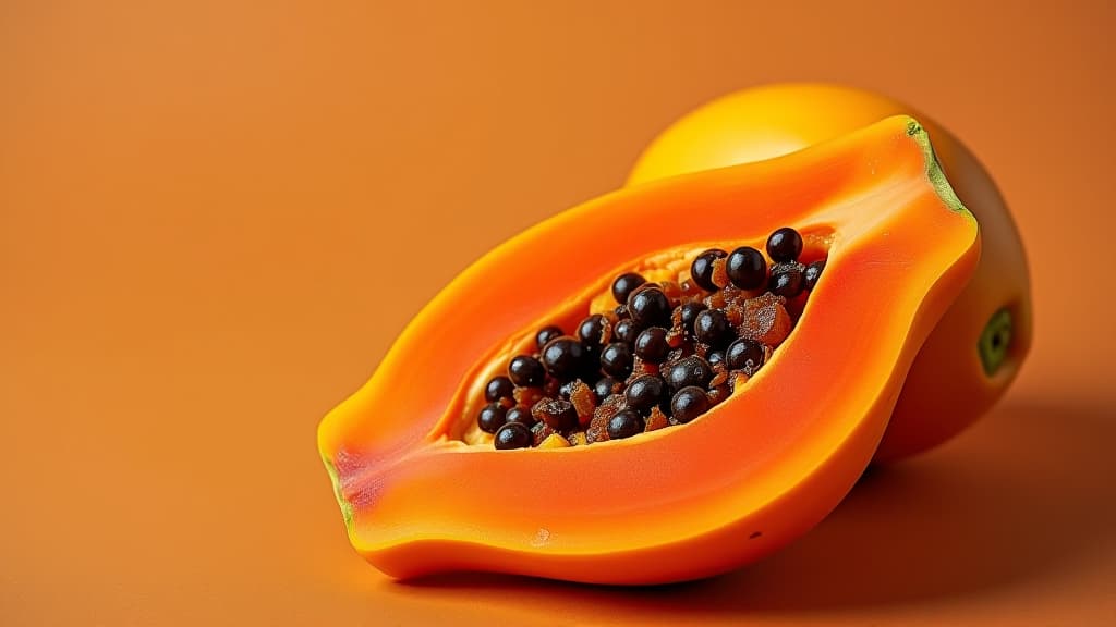  a vibrant photo of a fresh orange colored papaya a sweet dessert known for aiding digestion with ample copy space image available