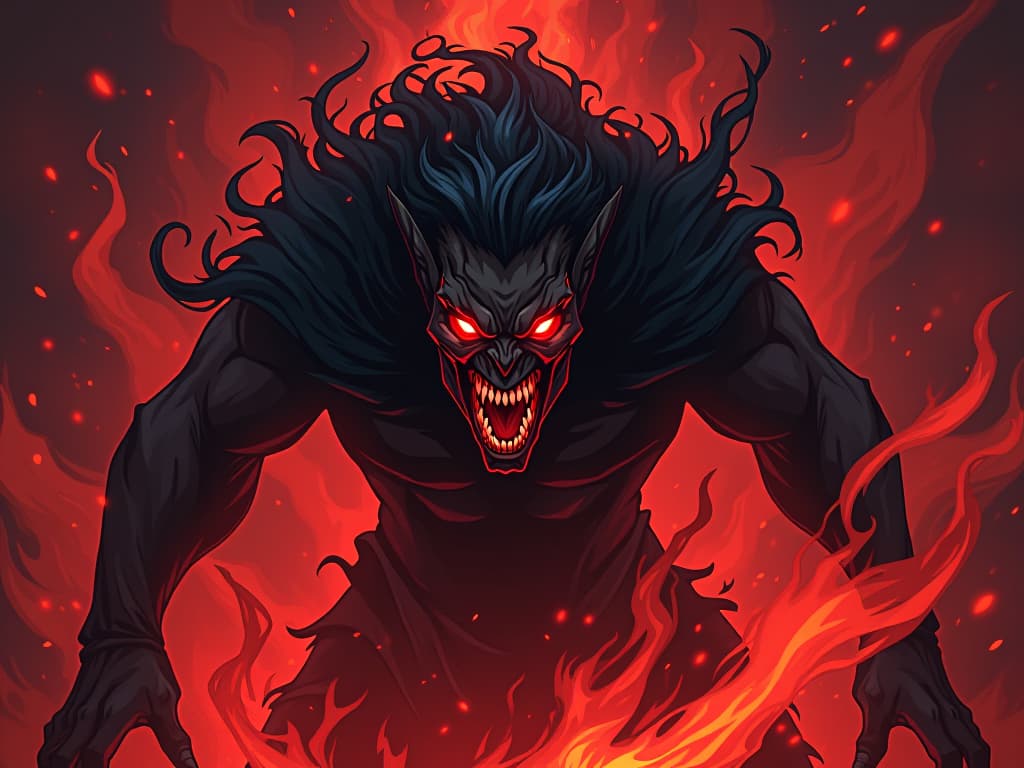  raging figure, eyes blazing, surrounded by a maelstrom of fiery energy, intense expression, consuming atmosphere of anger. the style is digital art illustration / modern comic book / graphic dark novel fantasy and mysterious occult, symbolic, moody lighting, esoteric vibe,high detail on character design. for the color scheme emphasize blacks and reds.