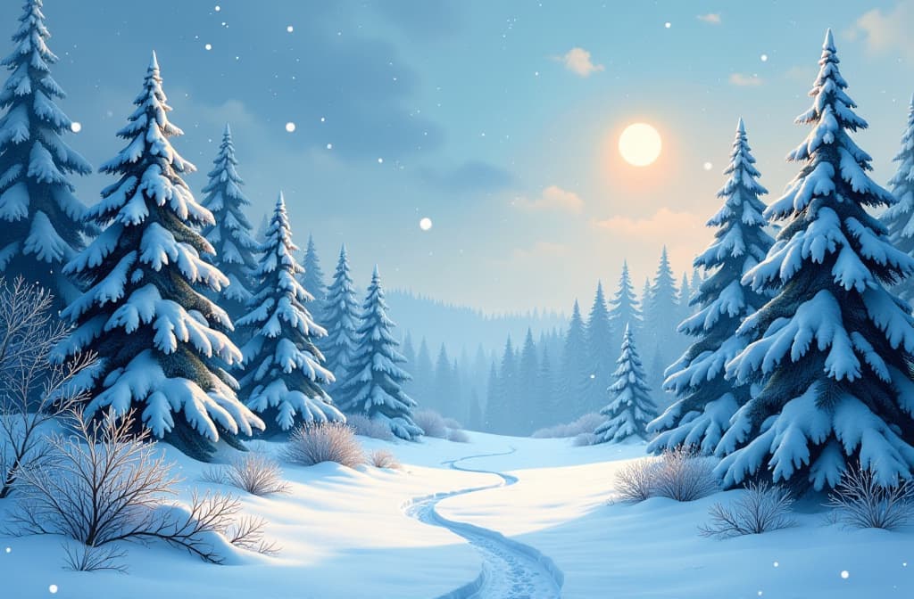  illustration of a beautiful winter christmas snowy forest background ar 3:2 {prompt}, maximum details