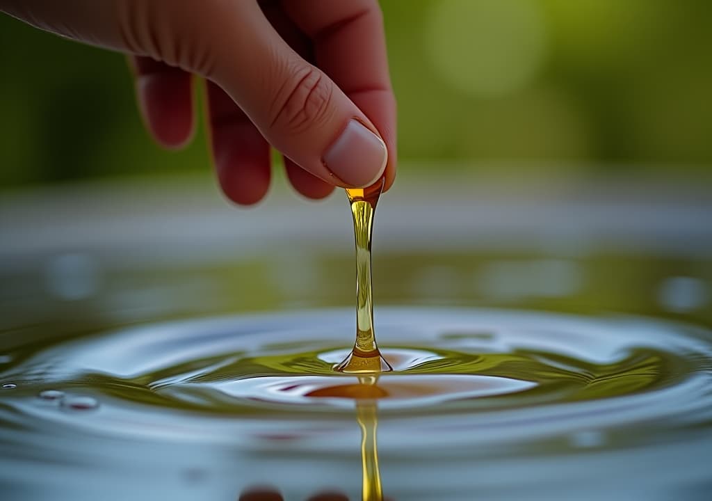  hand dripping oil into water