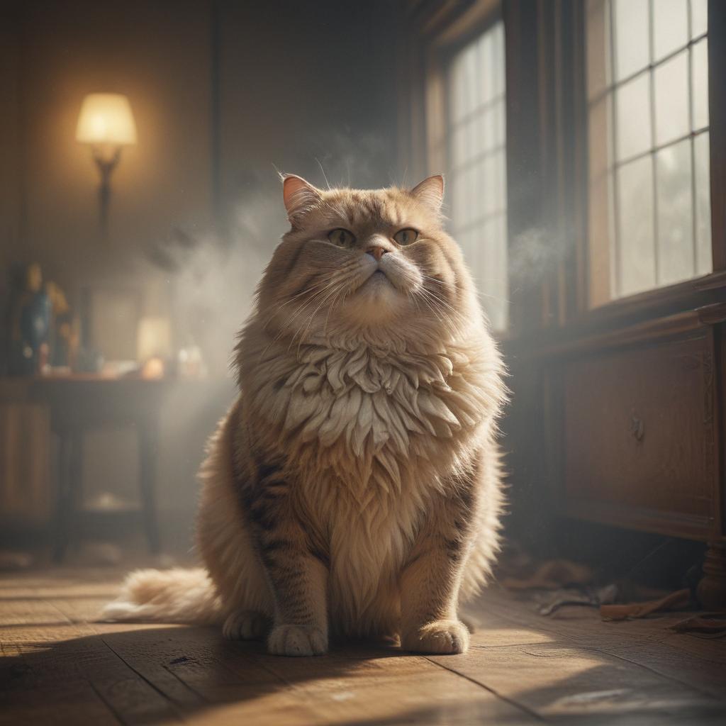 ((masterpiece)),(((best quality))), 8k, high detailed, ultra detailed, A fat cat, anthropomorphic, expressive, exaggerated movements, unhappy hyperrealistic, full body, detailed clothing, highly detailed, cinematic lighting, stunningly beautiful, intricate, sharp focus, f/1. 8, 85mm, (centered image composition), (professionally color graded), ((bright soft diffused light)), volumetric fog, trending on instagram, trending on tumblr, HDR 4K, 8K