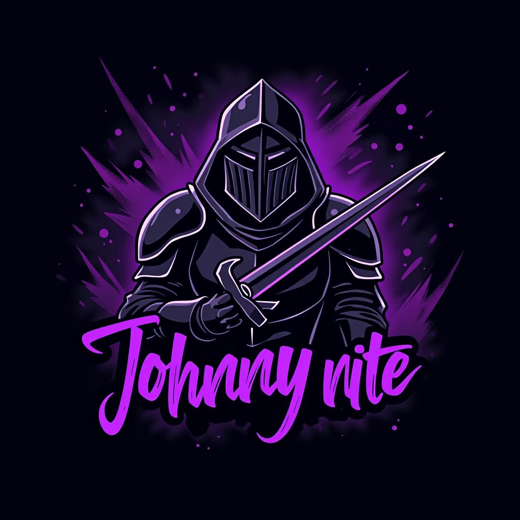  design a logo, in a realism style. knight black and purple graffiti, with the text 'johnny nite '.