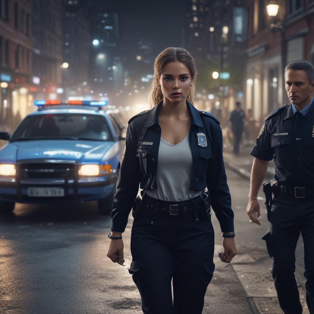 ((masterpiece)),(((best quality))), 8k, high detailed, ultra detailed, A woman being taken away by police, woman, ((handcuffs)), police officers, police car, city street, bystanders hyperrealistic, full body, detailed clothing, highly detailed, cinematic lighting, stunningly beautiful, intricate, sharp focus, f/1. 8, 85mm, (centered image composition), (professionally color graded), ((bright soft diffused light)), volumetric fog, trending on instagram, trending on tumblr, HDR 4K, 8K