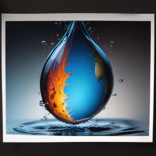 An image of earth within a droplet of fire falling through the air into water in Comic Art style