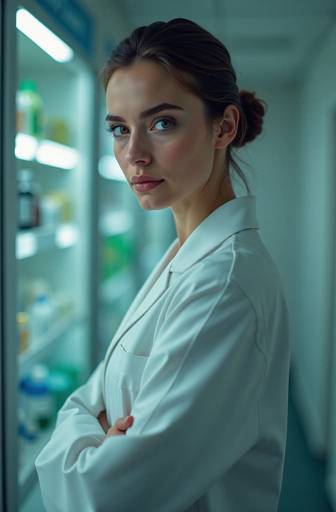  crea una imagen referente al día del farmacéutico hyperrealistic, full body, detailed clothing, highly detailed, cinematic lighting, stunningly beautiful, intricate, sharp focus, f/1. 8, 85mm, (centered image composition), (professionally color graded), ((bright soft diffused light)), volumetric fog, trending on instagram, trending on tumblr, HDR 4K, 8K