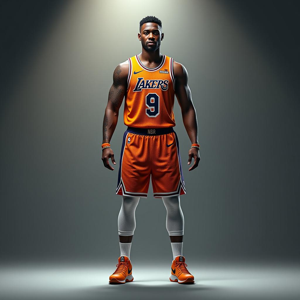  design a nba allstar outfit hyperrealistic, full body, detailed clothing, highly detailed, cinematic lighting, stunningly beautiful, intricate, sharp focus, f/1. 8, 85mm, (centered image composition), (professionally color graded), ((bright soft diffused light)), volumetric fog, trending on instagram, trending on tumblr, HDR 4K, 8K