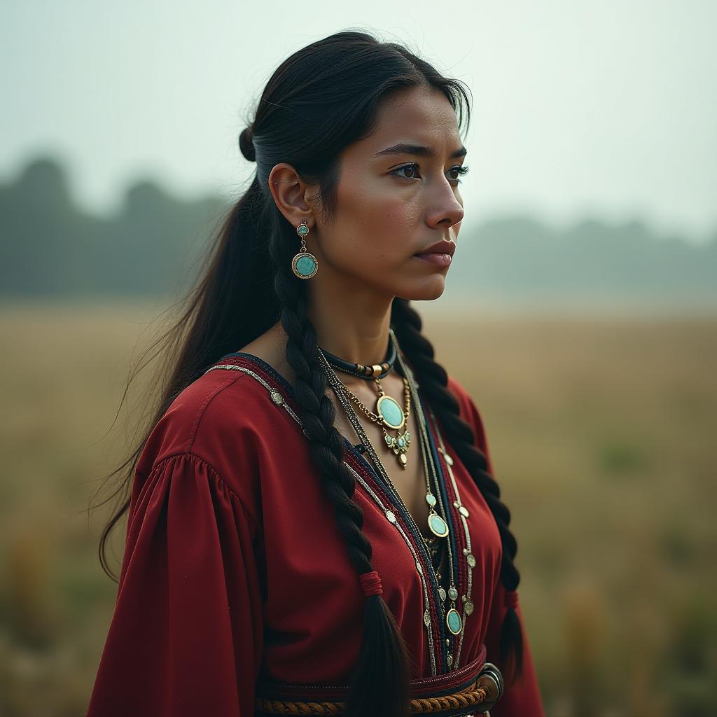  the true strength of a woman in lakota tradition. hyperrealistic, full body, detailed clothing, highly detailed, cinematic lighting, stunningly beautiful, intricate, sharp focus, f/1. 8, 85mm, (centered image composition), (professionally color graded), ((bright soft diffused light)), volumetric fog, trending on instagram, trending on tumblr, HDR 4K, 8K