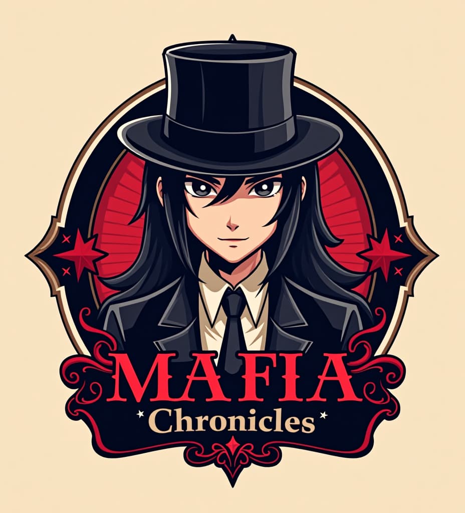  anime, anime sytle, anime image, cartoon, real cartoon, real anime, can you generate a logo for me with a transparent background, the logo is for a mafia game called 'mafia chronicles'