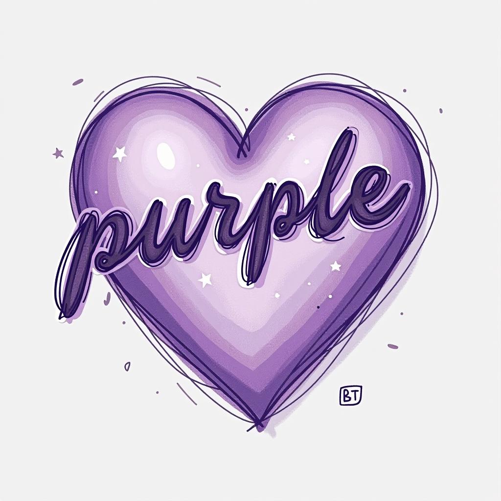  design a logo, in a pencil style. bts, with the text 'purple love'.