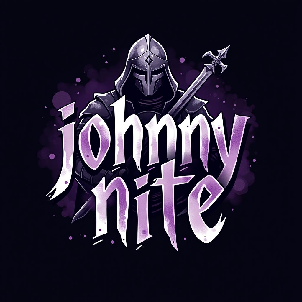  design a logo, in a watercolor style. knight graffiti purple and black, with the text 'johnny nite'.