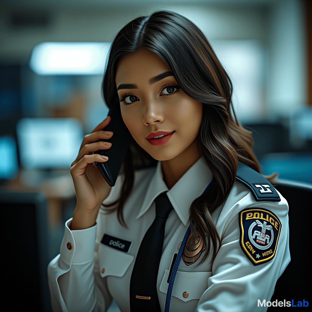  portrait of female pilice officers, calling phone realistic, stock photo, looking to camera, bright office,  hyperrealistic, full body, detailed clothing, highly detailed, cinematic lighting, stunningly beautiful, intricate, sharp focus, f/1. 8, 85mm, (centered image composition), (professionally color graded), ((bright soft diffused light)), volumetric fog, trending on instagram, trending on tumblr, HDR 4K, 8K