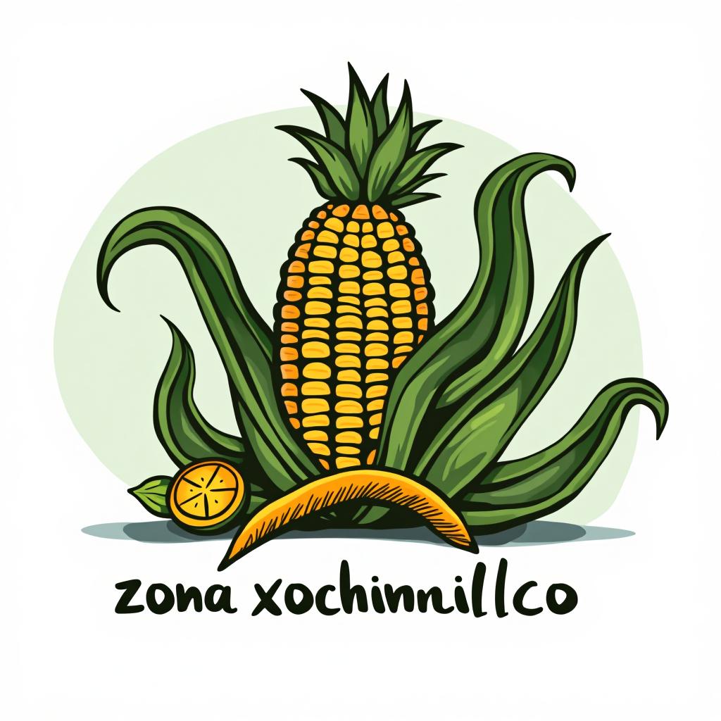  design a logo, ajolote y maiz con nopales, with the text 'zona xochimilco'.