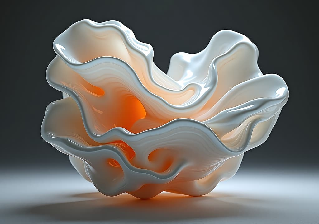  abstract fluid sculpture with organic forms in soft light