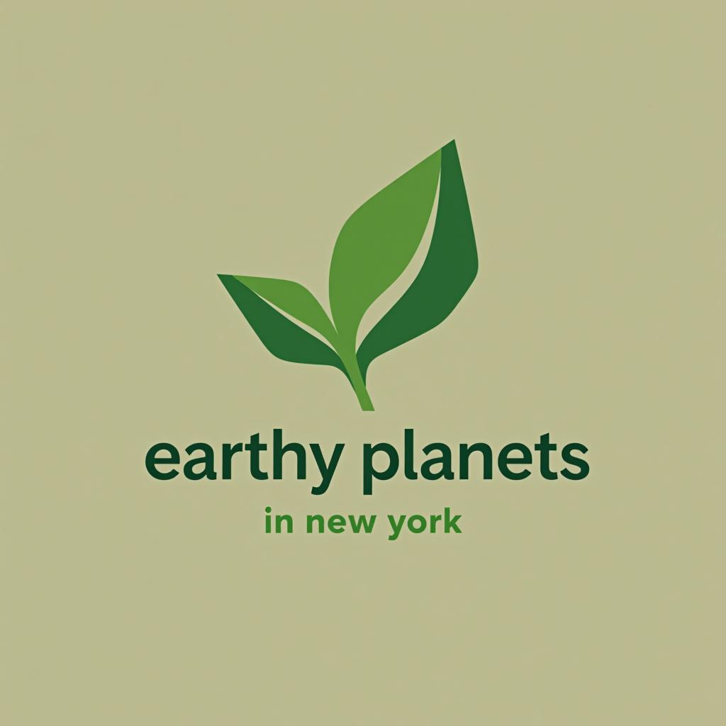  design a logo, minimalist geometric logo of green leaf vector graphic, with the text 'earthy planets in new york'.