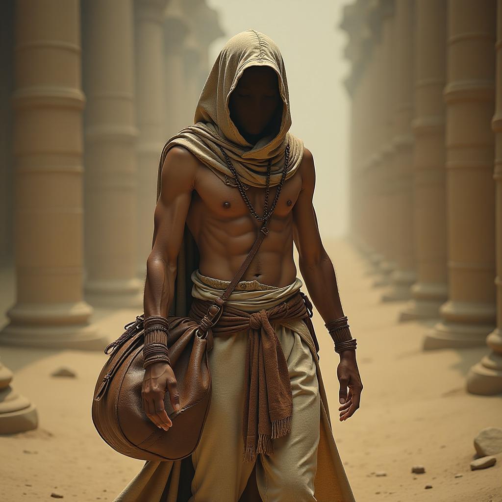  the first bags from 3000 bc in egypt were unattractive sacks. hyperrealistic, full body, detailed clothing, highly detailed, cinematic lighting, stunningly beautiful, intricate, sharp focus, f/1. 8, 85mm, (centered image composition), (professionally color graded), ((bright soft diffused light)), volumetric fog, trending on instagram, trending on tumblr, HDR 4K, 8K