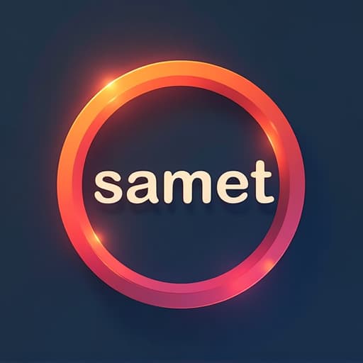  create a minimalist logo for the brand "samet" featuring a vibrant color palette within a circular frame, incorporating clean and modern typography, and a simplified icon that encapsulates the brand's essence.logo hyperrealistic, full body, detailed clothing, highly detailed, cinematic lighting, stunningly beautiful, intricate, sharp focus, f/1. 8, 85mm, (centered image composition), (professionally color graded), ((bright soft diffused light)), volumetric fog, trending on instagram, trending on tumblr, HDR 4K, 8K