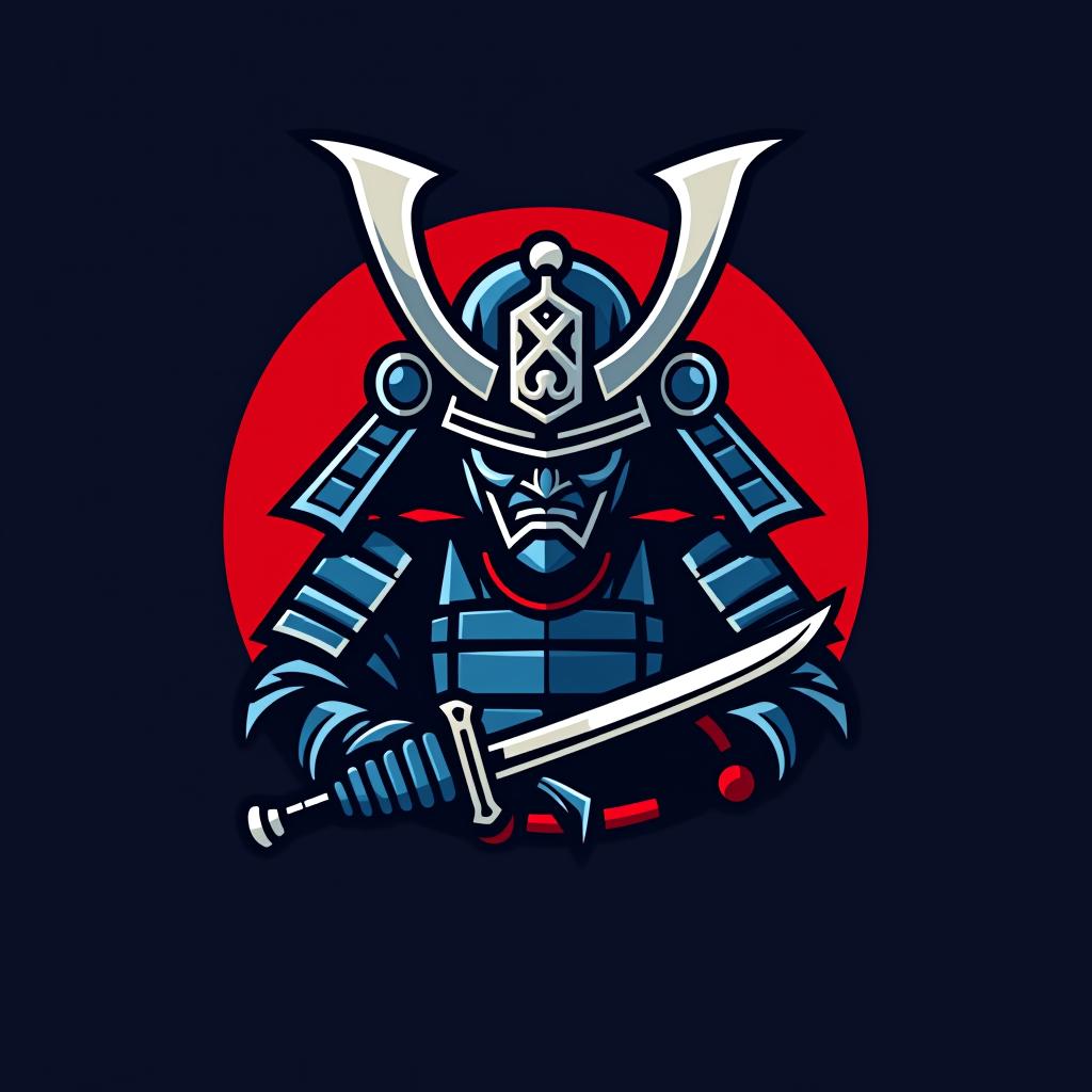  design a logo, emblem logo, with the written text “blade”, samurai theme, red and blue.